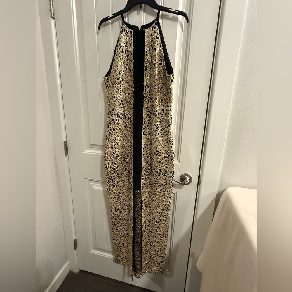 BELLE BADGLEY MISCHKA Elegant Black and Gold Embroidered Dress Size US 10 - Picture 15 of 15